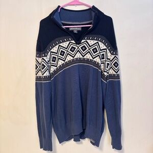 Eddie Bauer Fair Isle Nordic Quarter Zip Sweater Blue Color Block Mens Large